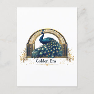 Goldenes Zeitenlogo mit elegantem Pfauendesign Postkarte