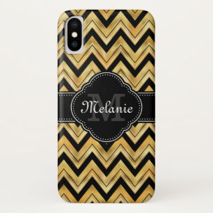 Goldenes Zickzack Muster Schwarz-weiß Monogramm iPhone X Hülle