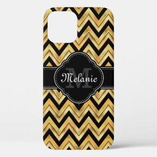 Goldenes Zickzack Muster Schwarz-weiß Monogramm Case-Mate iPhone Hülle