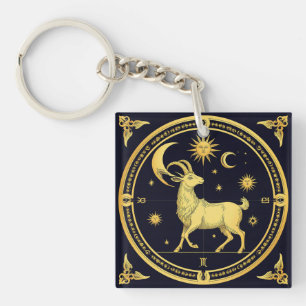 Goldenes Zodiac Steinbock-Design Schlüsselanhänger