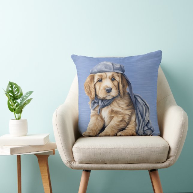 GOLDENRETRIEVER-PUPPEN MIT BLAUEM HAT KISSEN (Stuhl )