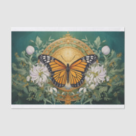 Goldenrod Dahlia Monarch Medallion on Rich Green Seidenpapier