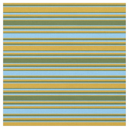 Goldenrod, Dunkle Olive Green & Light Sky Blue Lin Stoff (Nahaufnahme)