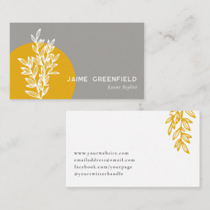 Goldenrod & Grey Greenery Line Art Business Card Visitenkarte