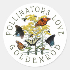Goldenrod Solidago Wildblume und Pollinatoren Runder Aufkleber