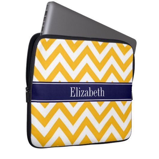 Goldenrod White LG Zickzack Navy Blue Name Monogra Laptopschutzhülle (Vorne Rechts)