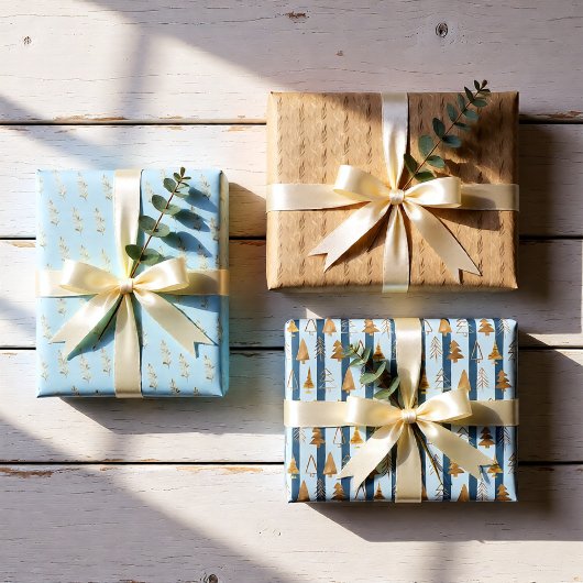 Goldes Set von 3 Aquarellen Geschenkpapier Set