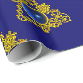 GOLDES ZELLTISCHES HERZ, BLUE SAPPHIRE, Valentinst Geschenkpapier (Rolleneckpunkt)