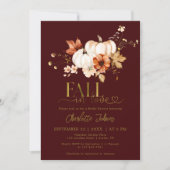 Goldfall in der Liebe Burgund Pumpkin Brautparty Einladung (Vorderseite)
