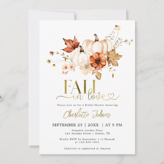 Goldfall in der Liebe Rust Creme Pumpkin Brautpart Einladung (Vorderseite)