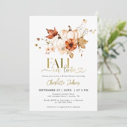 Goldfall in der Liebe Rust Creme Pumpkin Brautpart Einladung (Stehend Vorderseite)