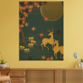 Goldfall Moon Rustikaler Wald Natur Deer Leinwanddruck (Insitu (Wohnzimmer))
