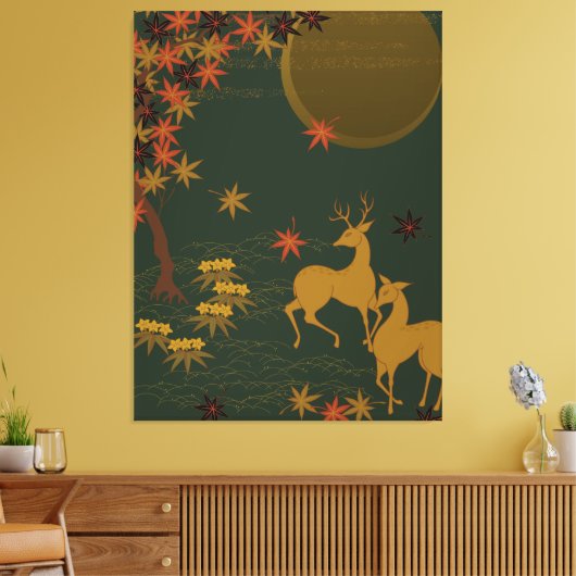 Goldfall Moon Rustikaler Wald Natur Deer Leinwanddruck (Insitu (Wohnzimmer))