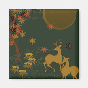 Goldfall Moon Rustikaler Wald Natur Deer Magnet