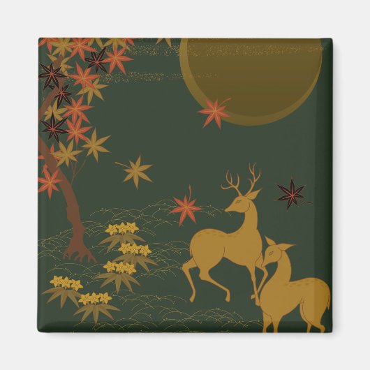 Goldfall Moon Rustikaler Wald Natur Deer Magnet (Vorne)