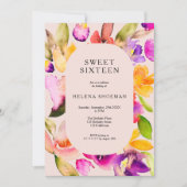 Goldfall übergroße Blumenwasserfarbe Süß 16 Einladung (Vorderseite)