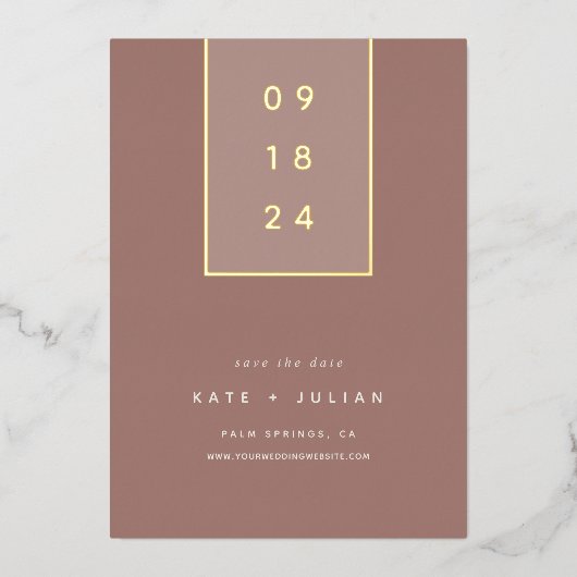 Goldfallen | Moderne Minimal Foil Save the Date Ca Folieneinladung (Vorderseite)