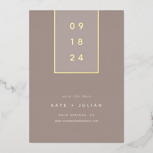 Goldfallen | Moderne Minimal Foil Save the Date Ca Folieneinladung (Vorderseite)