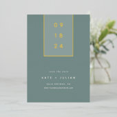 Goldfallen | Moderne Minimal Foil Save the Date Ca Folieneinladung (Stehend vorne)