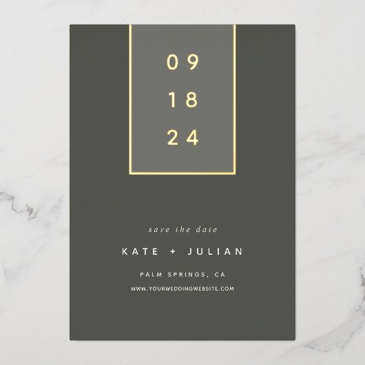 Goldfallen | Moderne Minimal Foil Save the Date Ca Folieneinladung (Vorderseite)