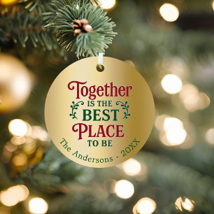 Goldfamilie zusammen Typografie Weihnachten Ornament Aus Metall
