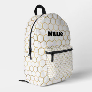Goldfarben-Bienenstock-Honigwabenmuster Bedruckter Rucksack
