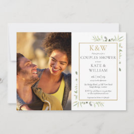 Goldfarben Monogram Greenery Foto Couples Dusche Einladung
