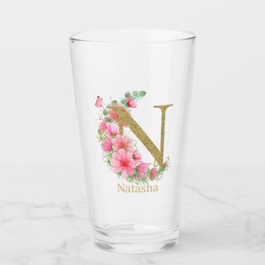 Goldfarben-Monogramm-Buchstaben N Glas (Vorderseite)