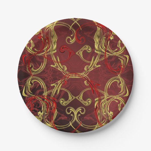 goldfarben, rot und schwarz glänzend gefärbt pappteller (Vorderseite)