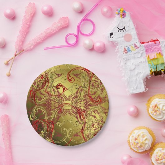 goldfarben, rot und schwarz glänzend gefärbt pappteller (Party)