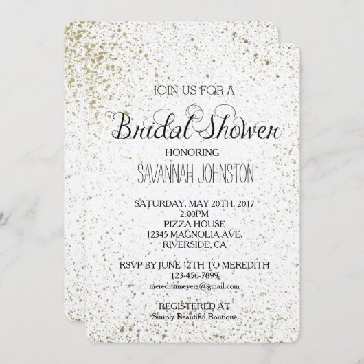 Goldfarben-Spritzer-Brautparty Einladung (Vorne/Hinten)