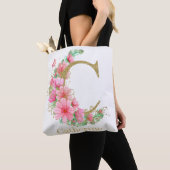 Goldfarben und Blumenmonogramm, Buchstabe C Tasche (Von Nahem)
