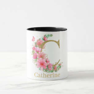 Goldfarben und Blumenmonogramm, Buchstabe C Tasse