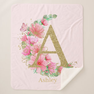 Goldfarben und Blumenmonogramm Buchstaben A Sherpadecke
