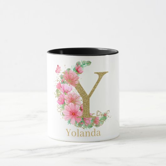 Goldfarben und Blumenmonogramm Buchstaben Y Tasse (Zentrum)