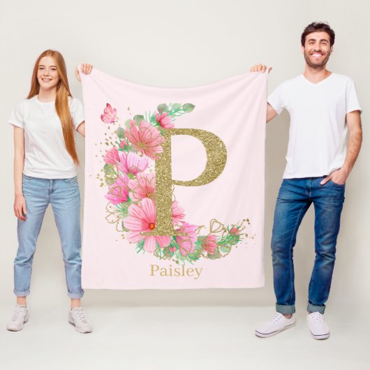 Goldfarben und Blumenmonogramm P Fleecedecke (Beispiel)