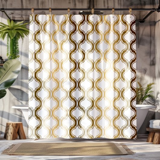 Goldfarben und geometrisches Muster auf Weiß Duschvorhang