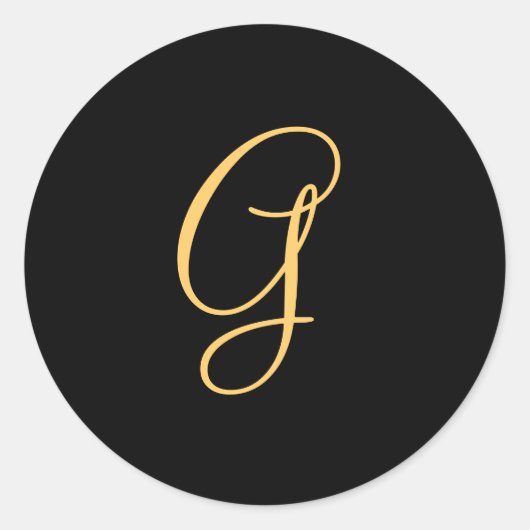 Goldfarbene Anfangsfarben G auf schwarzen Monogram Runder Aufkleber (Vorderseite)