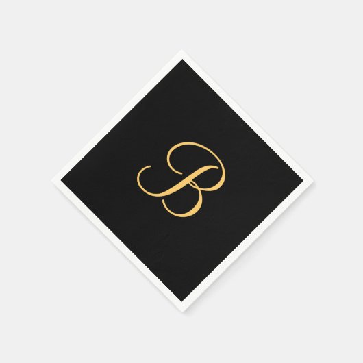 Goldfarbene B auf schwarz Serviette (Ecke)