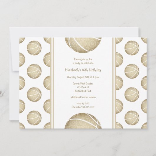 goldfarbene Basketball-Party Einladung (Vorderseite)
