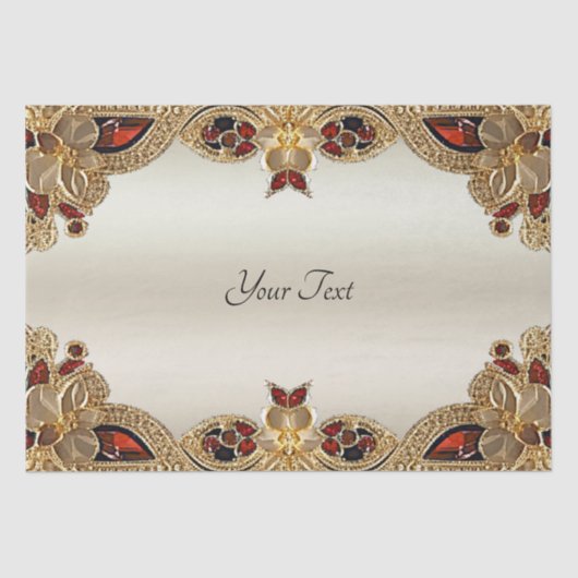 Goldfarbene Blume rotes Edelsteingewebe Seidenpapier (Vorderseite)