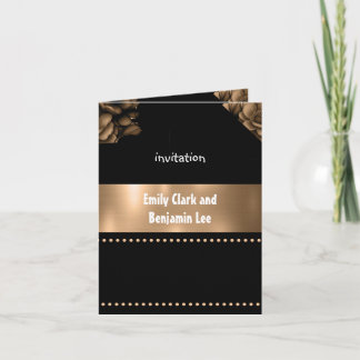 goldfarbene Blumen Hochzeit gefaltete Einladung
