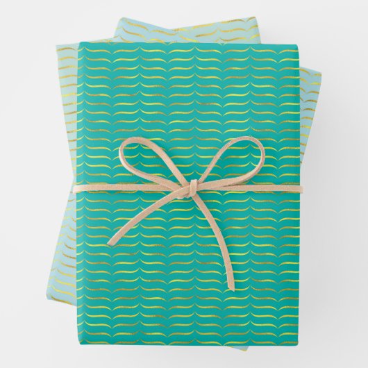 goldfarbene Brackets mit grünem Hintergrund Geschenkpapier Set (Beispiel)