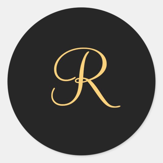 Goldfarbene erste R auf schwarzen Monogramm rund Runder Aufkleber (Vorderseite)