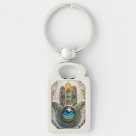 Goldfarbene filigrane blau-grüne Third-Eye-Hamsa Schlüsselanhänger