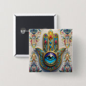 Goldfarbene Filigree Blaugrün, drittes Auge Hamsa Button (Vorne & Hinten)