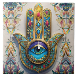Goldfarbene Filigree Blaugrün, drittes Auge Hamsa Fliese