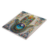 Goldfarbene Filigree Blaugrün, drittes Auge Hamsa Fliese (Seite)