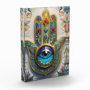 Goldfarbene Filigree Blaugrün, drittes Auge Hamsa Fotoblock
