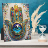 Goldfarbene Filigree Blaugrün, drittes Auge Hamsa Fotoplatte (Seite)